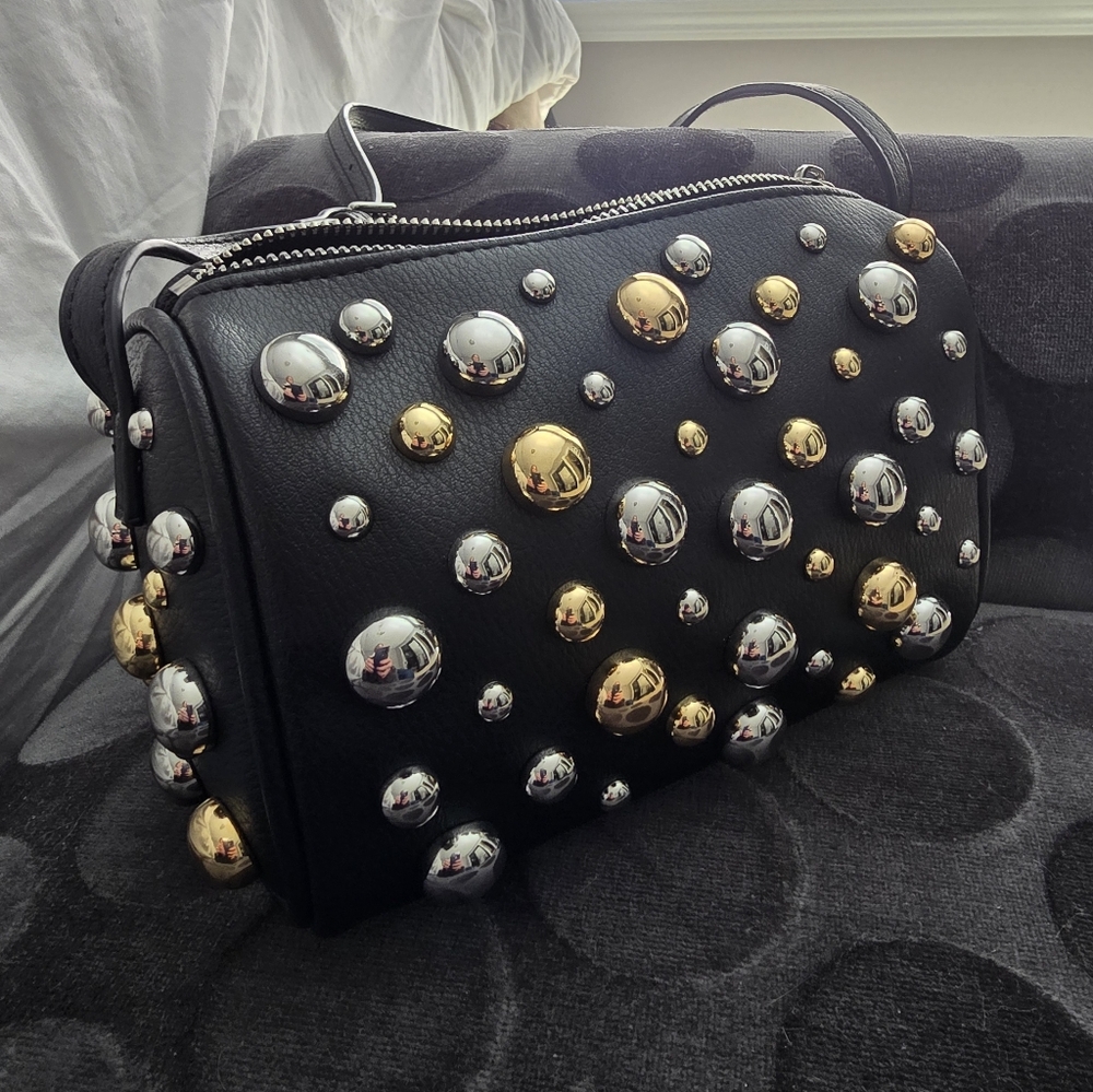 BCBGeneration Black Studded Dome Hand Bag with Gold & Silver Studs